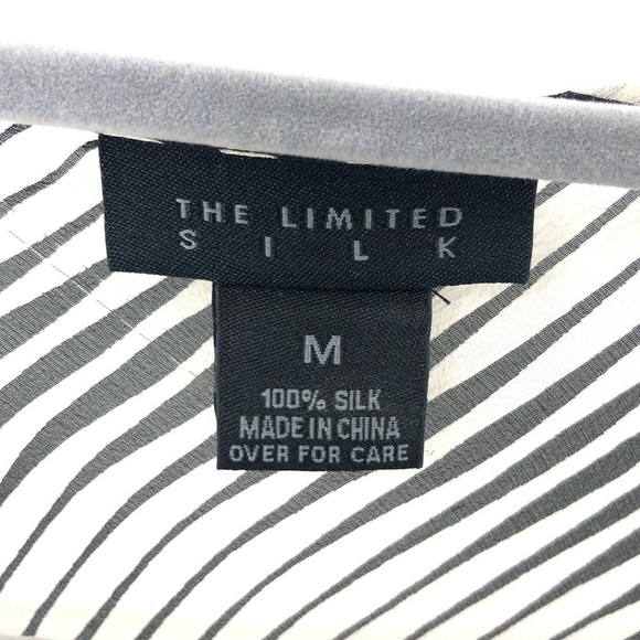 100% Silk Wrap Top Belted Waist The Limited Black White Stripe Size Medium - Picture 4 of 7